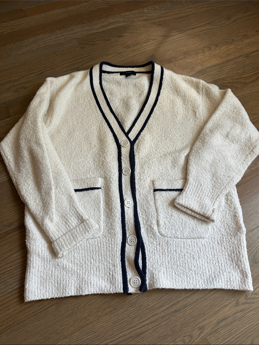 Jcrew ecru Cardigan with Navy Trim